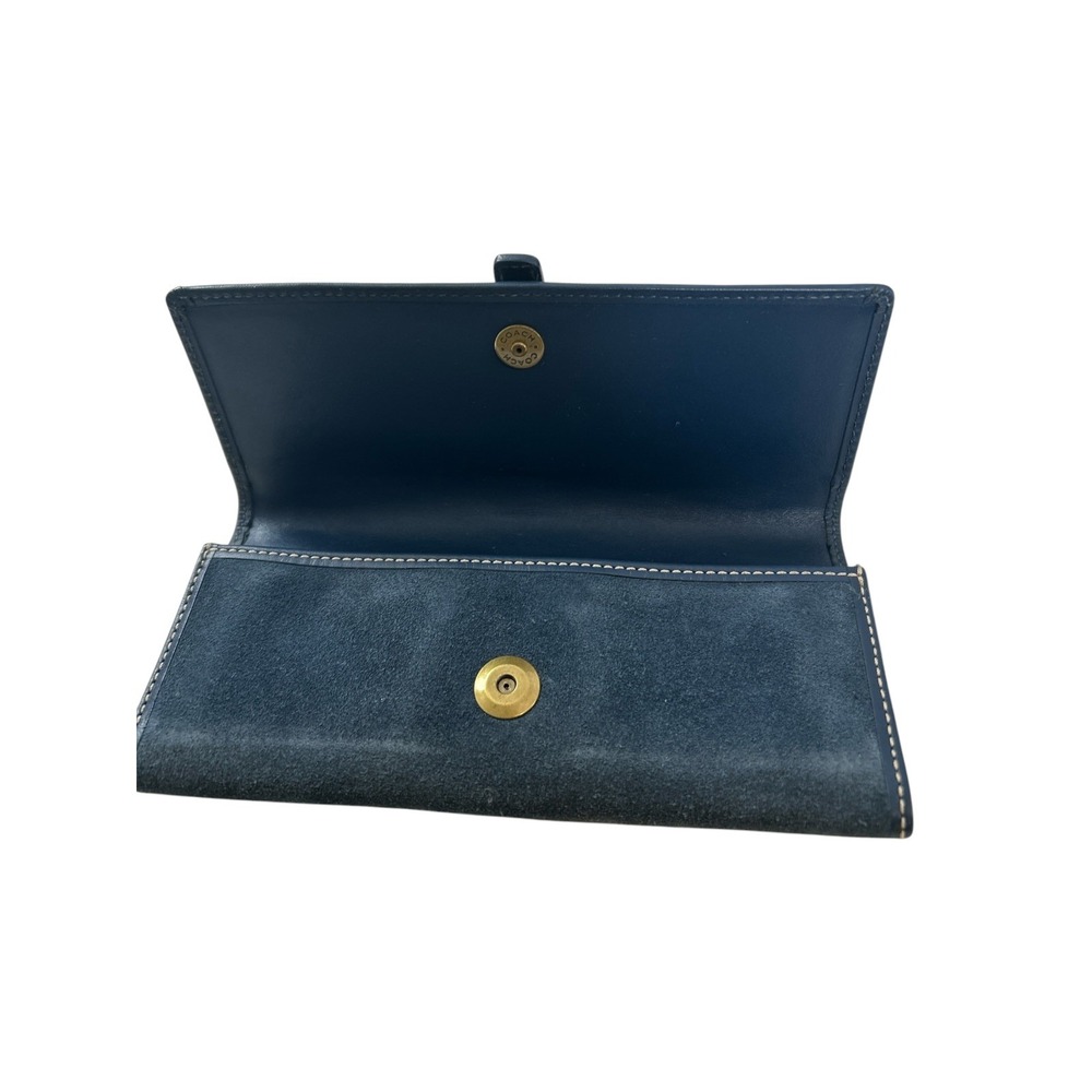 Vintage Coach Hamptons Navy Blue Suede Buckle Slim Envelope Wallet Y2K - Picture 3 of 9